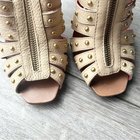 BCBGMaxAzria Ivory Leather Gladiator Studded Full Leather Open Toe Pumps - Picture 5 of 16